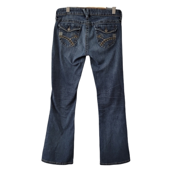 Y2k Boot Cut Med Wash Jeans Embroidered Flap Pocket Relaxed Denim Low Rise SZ 11 - Picture 6 of 12